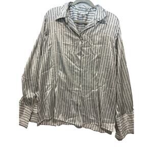 Jones New York Sz 16W Women Classy Looped‎ Stripes Satin Top Old Money Capsule